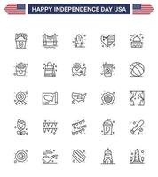 Modern Set of 25 Lines and symbols on USA Independence Day such as house usa cactus flag heart Editable USA Day Vector Design Elements