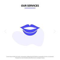 Our Services Lips Girl Solid Glyph Icon Web card Template vector