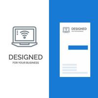 Laptop Computer Signal Wifi Grey Logo Design and Business Card Template vector