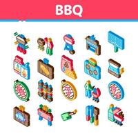 Bbq Barbecue Cooking Isometric Icons Set Vector