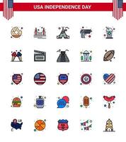 USA Happy Independence DayPictogram Set of 25 Simple Flat Filled Lines of bottle army tourism security american Editable USA Day Vector Design Elements