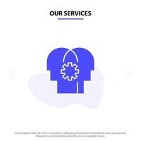 Our Services Brain Control Mind Setting Solid Glyph Icon Web card Template vector