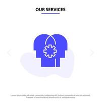 Our Services Brain Control Mind Setting Solid Glyph Icon Web card Template vector