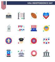 Happy Independence Day 4th July Set of 16 Flats American Pictograph of bottle love entrance heart american ball Editable USA Day Vector Design Elements