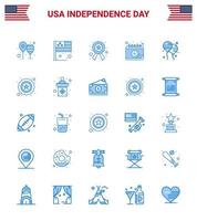 25 USA Blue Pack of Independence Day Signs and Symbols of bloon date usa calendar sign Editable USA Day Vector Design Elements