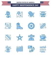 Modern Set of 16 Blues and symbols on USA Independence Day such as receipt american location pin party decoration usa Editable USA Day Vector Design Elements