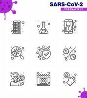 Corona virus disease 9 Line icon pack suck as bacteria virus health search online viral coronavirus 2019nov disease Vector Design Elements