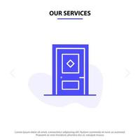 Our Services Building Build Construction Door Solid Glyph Icon Web card Template vector