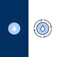 energía, agua, energía, naturaleza, iconos, plano, y, línea, lleno, icono, conjunto, vector, fondo azul vector