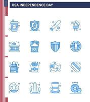 paquete de iconos de vector de stock de día americano 16 signos y símbolos de línea para palos tambor béisbol parrilla barbacoa elementos de diseño de vector de día de estados unidos editables