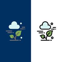 Plant Cloud Leaf Technology  Icons Flat and Line Filled Icon Set Vector Blue Background