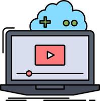 Cloud game online streaming video Flat Color Icon Vector