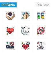 Coronavirus awareness icons 9 Filled Line Flat Color icon Corona Virus Flu Related such as sleep moon blood test heart care heart viral coronavirus 2019nov disease Vector Design Elements