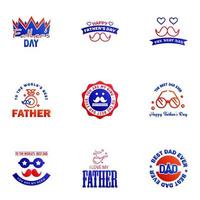 Happy fathers day 9 Blue and red typography set Vector emblems Lettering for greeting cards banners tshirt design You are the best dad Editable Vector Design Elements