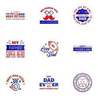 te amo diseño de tarjeta de papá para la colección de tipografía del día del padre feliz 9 elementos de diseño vectorial editables de diseño azul y rojo vector