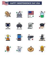 USA Happy Independence DayPictogram Set of 16 Simple Flat Filled Lines of chair summer white drink usa Editable USA Day Vector Design Elements