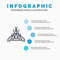 campamento carpa camping azul infografía plantilla 5 pasos vector línea icono plantilla