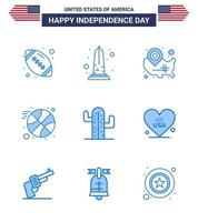 Set of 9 Modern Blues pack on USA Independence Day cactus ball washington basketball wisconsin Editable USA Day Vector Design Elements