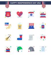 Pack of 16 creative USA Independence Day related Flats of laud flag american sticks drum Editable USA Day Vector Design Elements