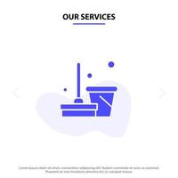 Our Services Broom Clean Cleaning Sweep Solid Glyph Icon Web card Template vector