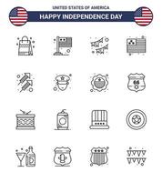 Pack of 16 creative USA Independence Day related Lines of fire usa american flag garland Editable USA Day Vector Design Elements