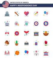 USA Independence Day Flat Set of 25 USA Pictograms of balloons fireworks usa festivity flag Editable USA Day Vector Design Elements