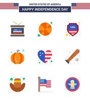Big Pack of 9 USA Happy Independence Day USA Vector Flats and Editable Symbols of flag heart security usa festival american Editable USA Day Vector Design Elements