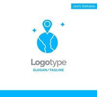 ubicación del mapa mundial plantilla de logotipo sólido azul lugar para el eslogan vector