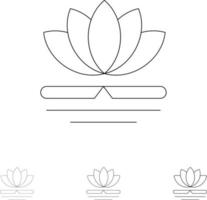 flor spa masaje chino audaz y delgada línea negra conjunto de iconos vector