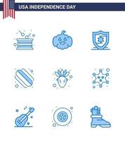 Happy Independence Day 9 Blues Icon Pack for Web and Print badge native american american american hotdog Editable USA Day Vector Design Elements