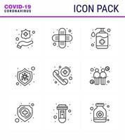 Corona virus disease 9 Line icon pack suck as medical call handcare desease protection viral coronavirus 2019nov disease Vector Design Elements