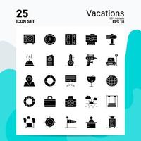 25 Vacations Icon Set 100 Editable EPS 10 Files Business Logo Concept Ideas Solid Glyph icon design vector