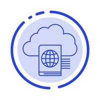 Cloud Reading Folder Upload Blue Dotted Line Line Icon vector