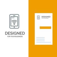 servicio de señal móvil wifi diseño de logotipo gris y plantilla de tarjeta de visita