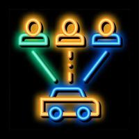 taxi para grupo de personas ilustración de icono de brillo de neón de coche en línea vector