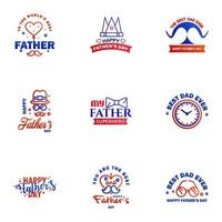 Happy fathers day 9 Blue and red typography set Vector emblems Lettering for greeting cards banners tshirt design You are the best dad Editable Vector Design Elements