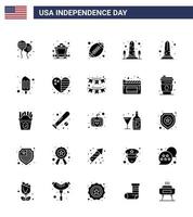 25 USA Solid Glyph Pack of Independence Day Signs and Symbols of popsicle washington rugby usa monument Editable USA Day Vector Design Elements