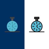 Stopwatch Time Timer Count  Icons Flat and Line Filled Icon Set Vector Blue Background