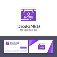 tarjeta de visita creativa y plantilla de logotipo hotel letrero ubicación vector ilustración