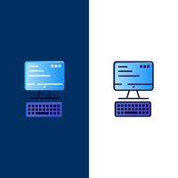 Computer Keyboard Monitor Computing  Icons Flat and Line Filled Icon Set Vector Blue Background