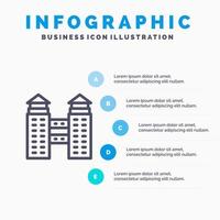 Building City Construction Line icon with 5 steps presentation infographics Background vector