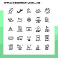 conjunto de iconos de línea de ingeniería de software y juegos de video conjunto 25 iconos diseño de estilo minimalista vectorial conjunto de iconos negros paquete de pictogramas lineales vector