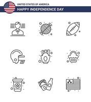 conjunto de 9 iconos del día de estados unidos símbolos americanos signos del día de la independencia para patatas fritas casco de bola elementos de diseño de vector de día de estados unidos editables americanos