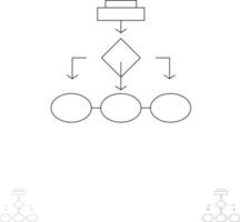 algoritmo de diagrama de flujo arquitectura de datos comerciales estructura de esquema flujo de trabajo conjunto de iconos de línea negra en negrita y delgada vector