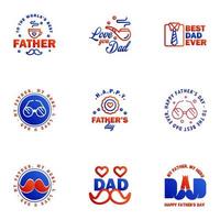 Happy fathers day 9 Blue and red typography set Vector emblems Lettering for greeting cards banners tshirt design You are the best dad Editable Vector Design Elements