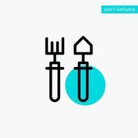 Garden Gardener Rake Shovel turquoise highlight circle point Vector icon