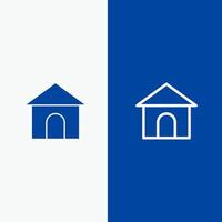 edificio manguera casa tienda línea y glifo icono sólido bandera azul línea y glifo icono sólido bandera azul vector