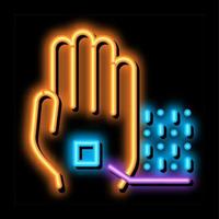 Information Chip On Hand Biomaterial neon glow icon illustration vector