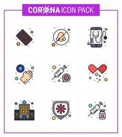 9 Filled Line Flat Color coronavirus epidemic icon pack suck as medicine washing health medical online viral coronavirus 2019nov disease Vector Design Elements