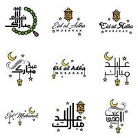 Las 9 mejores frases de eid mubarak que dicen citas de texto o letras fuentes decorativas escritura vectorial y tipografía manuscrita en cursiva para diseños folletos pancartas volantes y camisetas vector